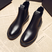 平底女短靴真皮2026新款 秋冬马丁靴厚底切尔西靴粗跟英伦学生圆头