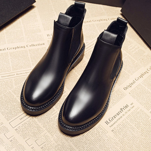 平底女短靴真皮2026新款秋冬马丁靴厚底切尔西靴粗跟英伦学生圆头