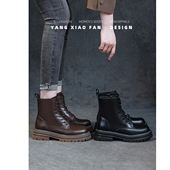 真皮 英伦棕色单靴厚底短靴子女 秋季 超软经典 马丁靴女2026年新款