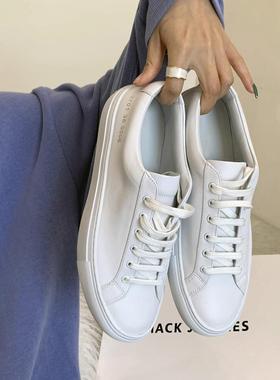 刘雯同款百搭真皮小白鞋女鞋2025年春秋季新款白色运动休闲潮平底