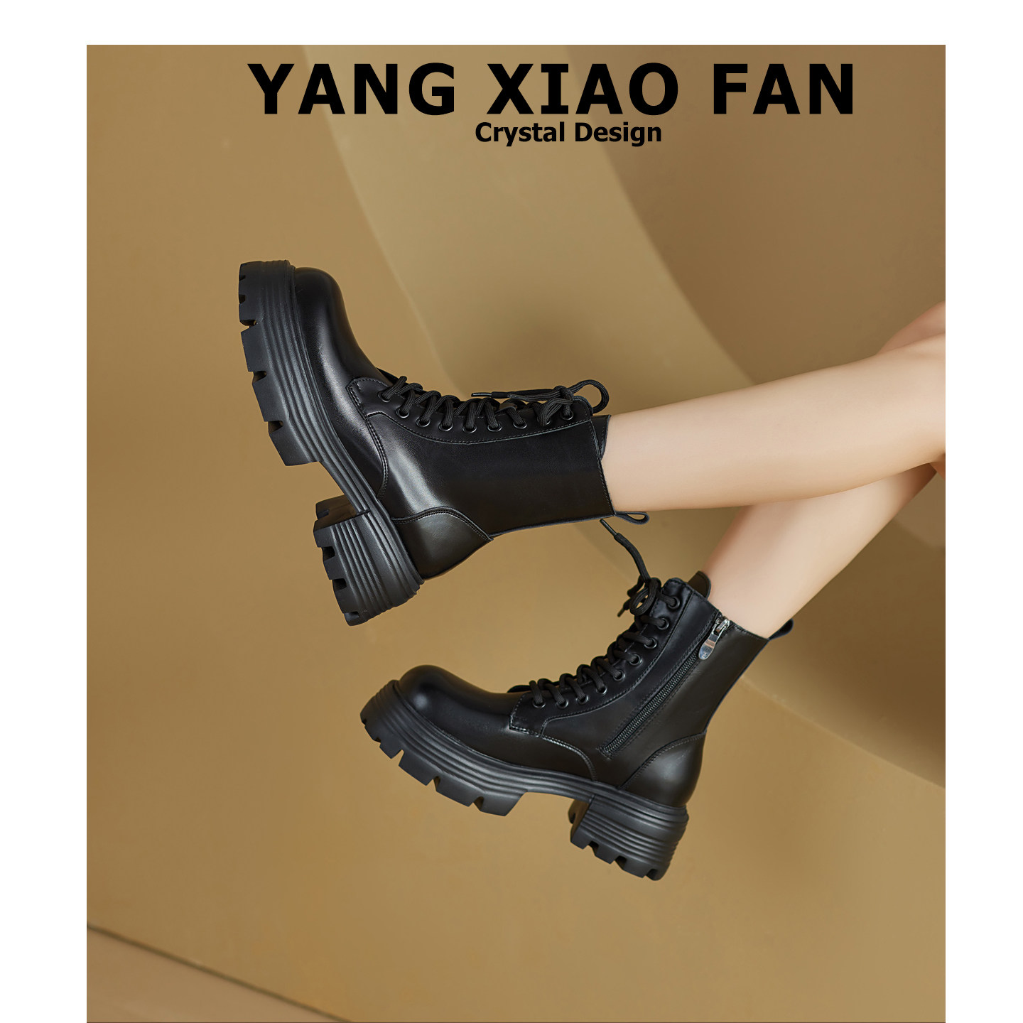 真皮马丁靴粗跟增高短靴显瘦