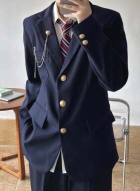 上野绀色三粒扣西服dk学院风外套