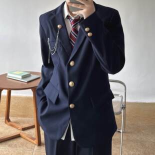 上野原创 日系校园绀色三粒扣西服西装外套 JKDK校服学院风制服