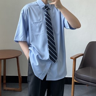 上野 日系春夏制服班服基础款衬衫短袖内搭dk男高宽松校园风衬衣