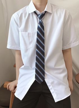 上野 硬领dk短袖衬衫男 长袖百搭日系基础款 正肩学生内搭白衬衣