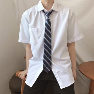 上野 硬领dk短袖衬衫男 长袖百搭日系基础款 正肩学生内搭白衬衣