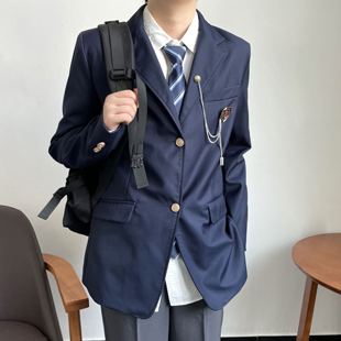 上野原创dk制服春秋季绀色西装西服外套男高日系学院风外搭校供