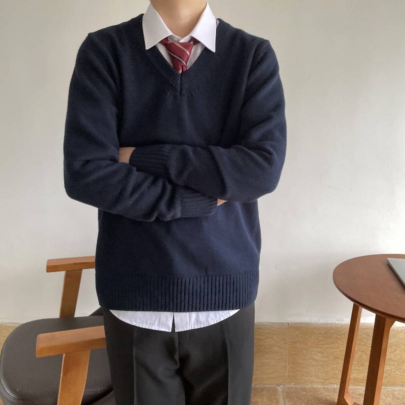 上野学院风V领毛衣针织上衣