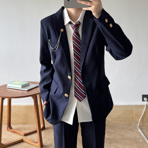 上野绀色西装校园风dk西服外套