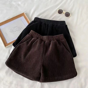 女生靴裤加绒加厚灯芯绒短裤女孩2025秋冬女童阔腿a字打底裤百搭