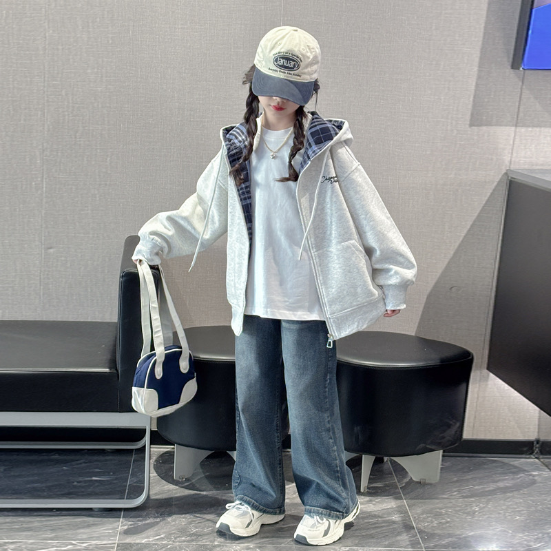 女童外套2025新款秋儿童休闲连帽卫衣开衫中大童女孩春秋上衣洋气