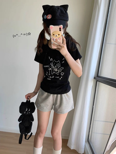 子 女童短裤 黑色百搭2025夏季 日系可爱宽松休闲短裤 学生运动阔腿裤