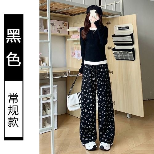 春秋新款糯米裤山本裤女童阔腿裤高腰窄版显瘦口袋垂感休闲裤子女