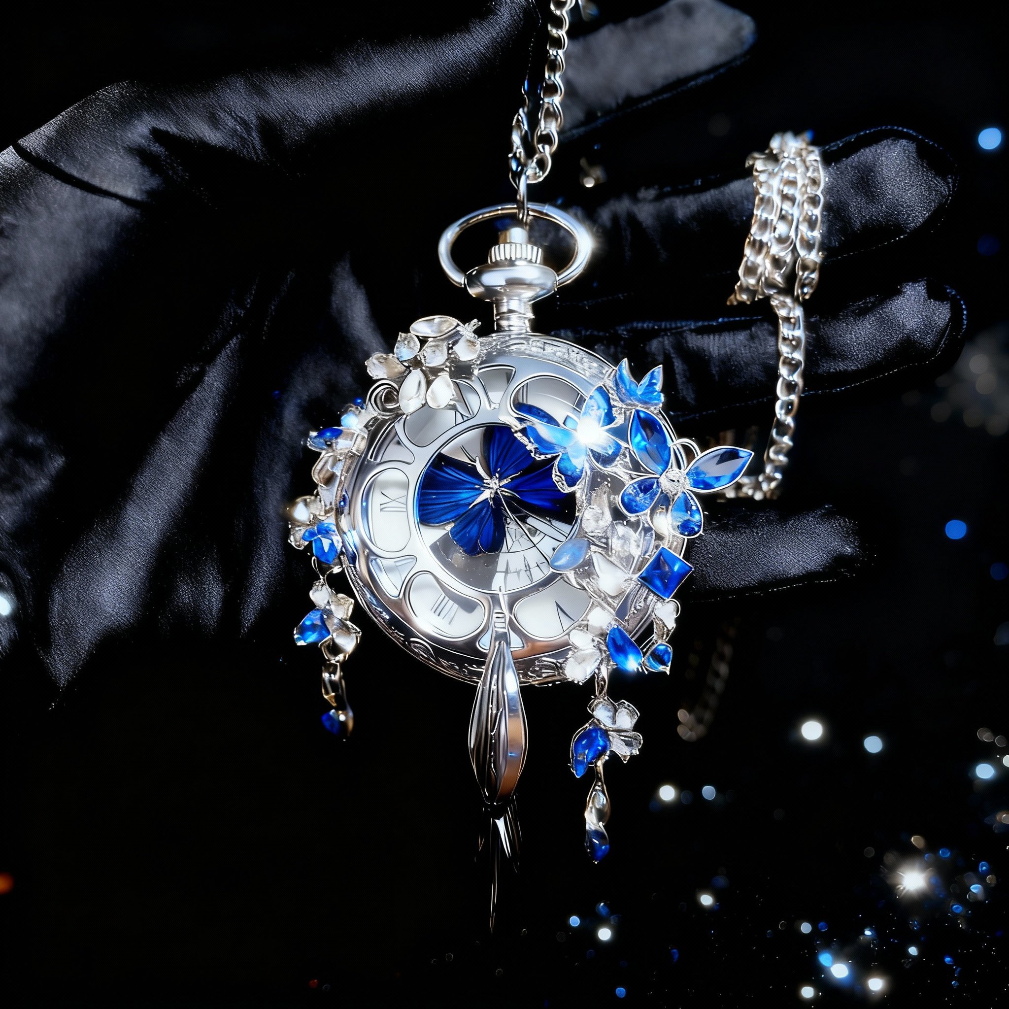 高颜值手工蝴蝶标本可动怀表蓝色送朋友男生女生生日礼物礼品挂件