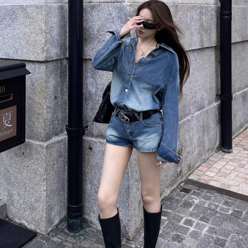 复古蓝色宽松牛仔外套女
