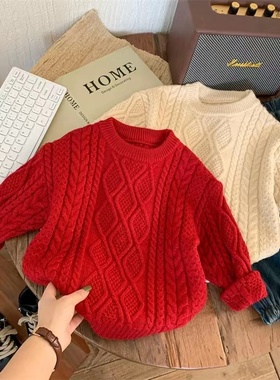 韩版儿童秋冬红色毛衣男女童洋气针织套头打底衫宝宝保暖毛线衣潮
