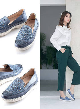 NORMADY 诺曼地 牛皮绣花镂空手工休闲女鞋