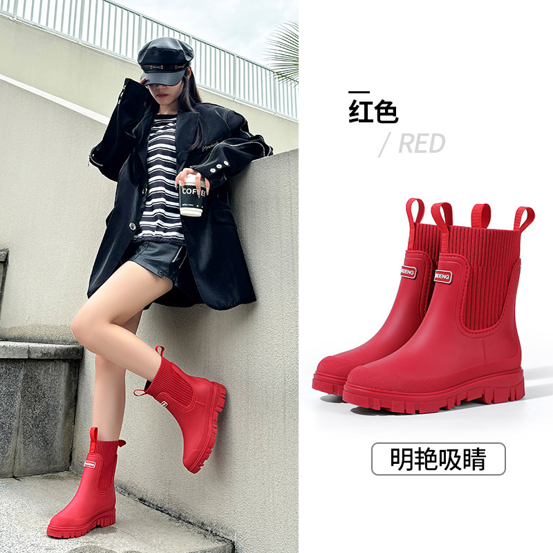 女中筒防滑防水增高厚底雨鞋图片