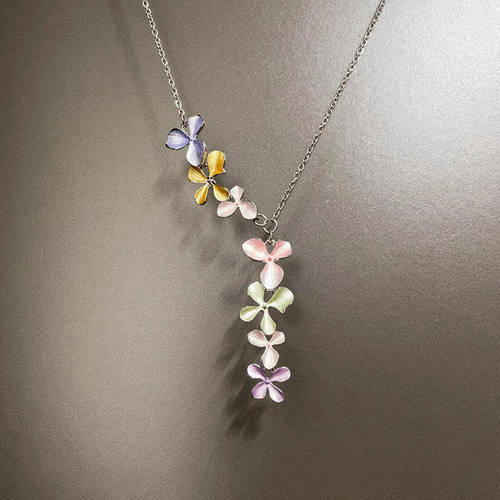 Vintage古着 Colorful-plated flowers项链小众设计彩色花朵项链