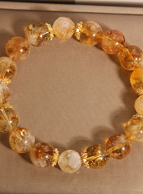 天然黄塔晶水晶手链女轻奢小众高级感精致招财转运金发晶手串礼物