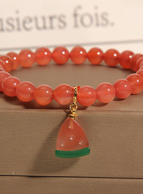 夏日小清新盐源玛瑙西瓜吊坠手串