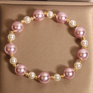 新中式粉紫白珍珠手链女轻奢小众高级感气质百搭时尚贝珠手串手环