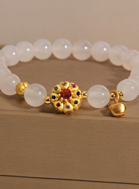 民族风白色玛瑙水晶手链花朵手串