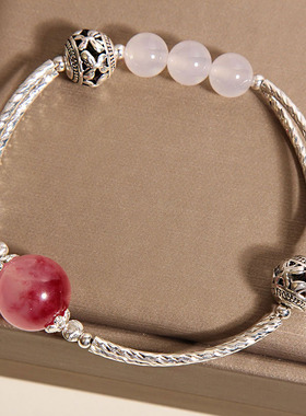 新中式樱花珠水晶手链女轻奢小众精致海蓝宝白玛瑙手串高级感手饰