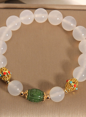 天然新疆和田白玉碧玉手链女夏季