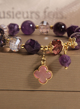 紫色水晶手链女小众森系简约