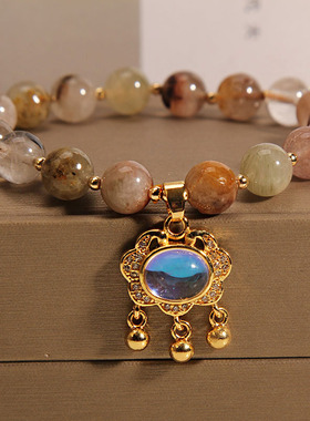 天然玛瑙串珠手链平安锁念珠手串