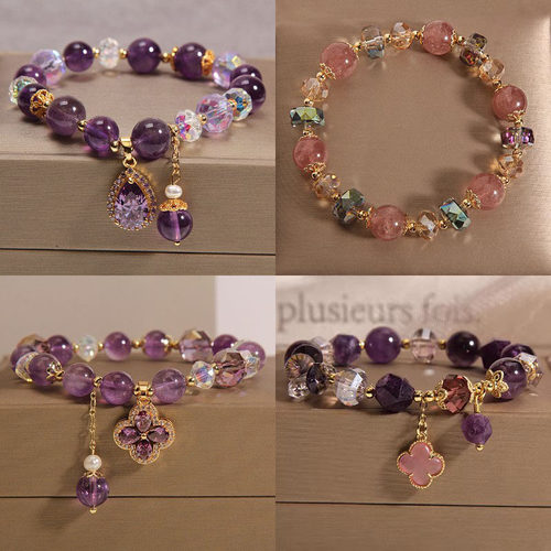 水晶手链女轻奢复古四叶草吊坠