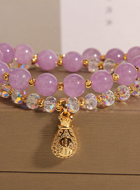 小众设计紫色水晶钱袋吊坠手链女