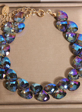 魔力蓝幻彩水晶编织双层手链女轻奢小众个性手串学生闺蜜网红手饰