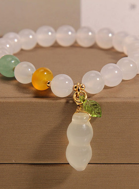 白玛瑙手链女玉髓花生好运手串