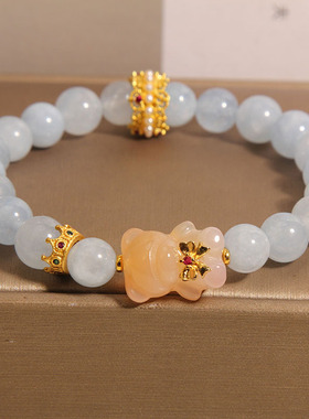 天然海蓝宝串珠手链盐源小熊手串