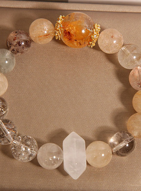 天然彩发晶手链女轻奢小众高级感招财转运旺事业金发晶手串手饰品