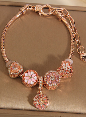 潘家玫瑰金花朵爱心diy串珠手串