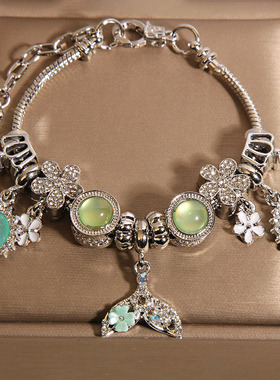 韩版ins小清新手链女款轻奢小众复古森系鱼尾吊坠手串手环手饰品