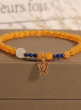 天然蜜蜡手链女小老虎手串本命年