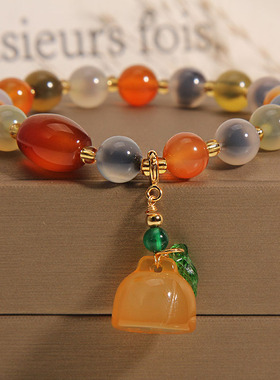 糖心玛瑙手串玉髓彩虹水晶手链女