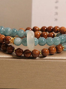 库克双圈手链女蓝水翡翠跑环手串