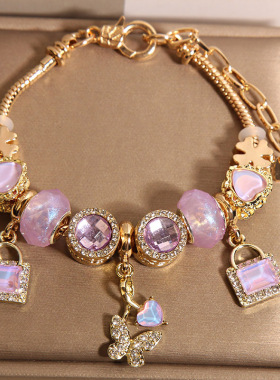 新中式薰衣草紫色琉璃珠手链女款轻奢小众精致高级感蝴蝶吊坠手串