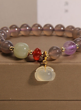 灰玛瑙手链女和田玉手串送闺蜜