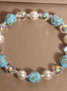 新中式蓝色夜光琉璃水晶手链女轻奢小众高级感贝珠手串送闺蜜礼物