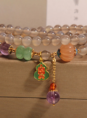 小众民族风灰玛瑙双圈手链女手串