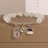 kt猫diy手链女韩版 猫眼石串珠手串学生铃铛手环送女友闺蜜礼物潮