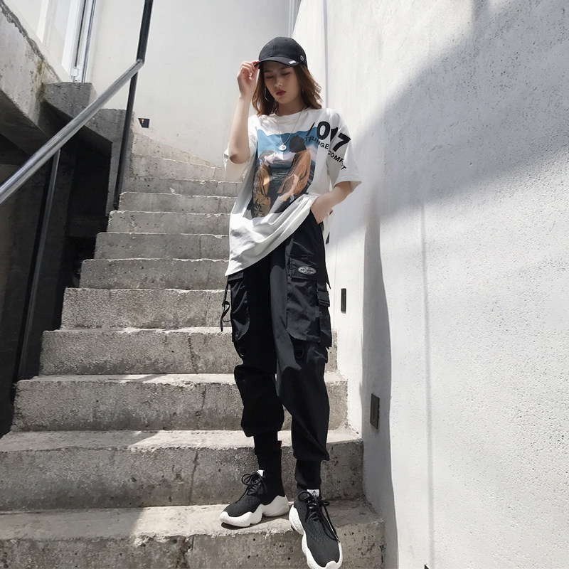 工装裤女显瘦高腰夏季新款薄款束脚宽松bf休闲哈伦长裤嘻哈潮ins