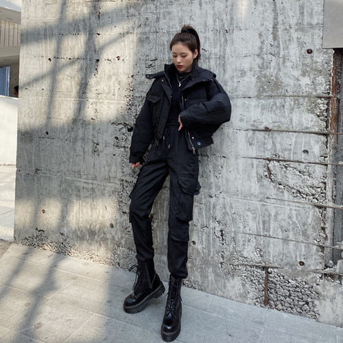 小个子短款黑色工装90白鸭绒