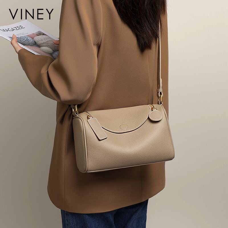 Viney真皮包包女大容量2025新款斜挎包学生百搭单肩包百搭上档次